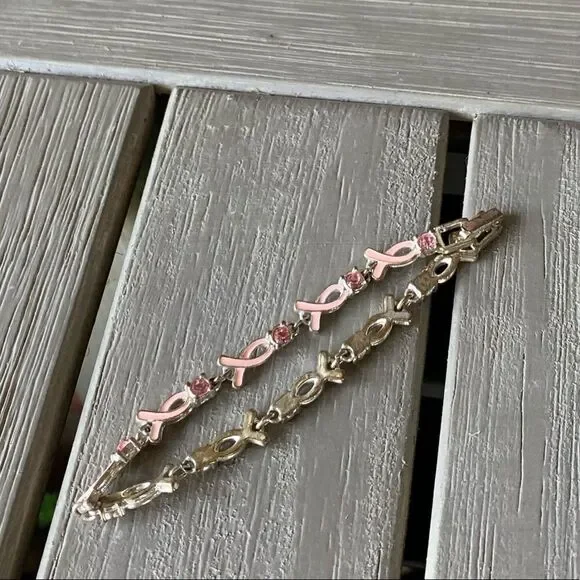 BREAST Cancer Ribbon Bracelet With Pink Stones - Picture 5 of 8